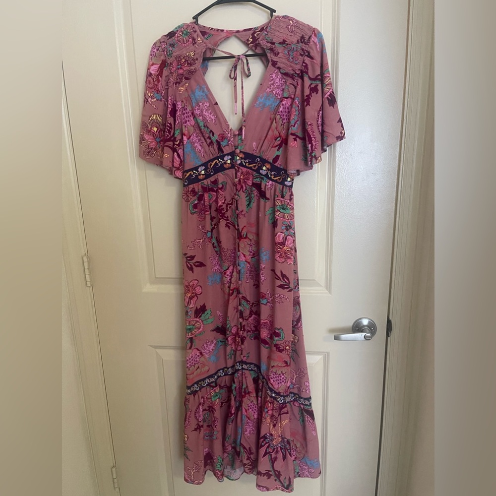 Anthropologie Mauve Floral Maxi Dress